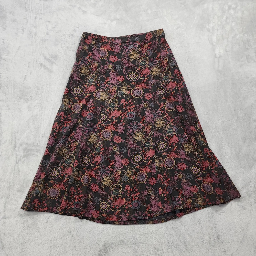 Vintage Christopher & Banks Skirt Womens 10 Black Floral A-Line Long Stretch
